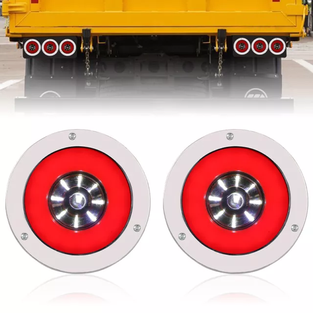 2x 4" Runde LED Rücklicht Bremse Stop Blinker Rücklichter Rote Weiß LKW 12/24V