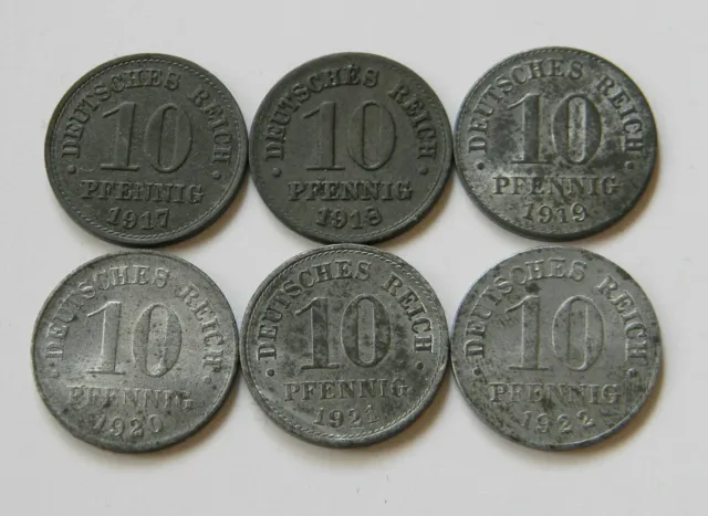 ERSATZMÜNZEN: Komplettsatz 10 Pfennig 1917 - 1922, J. 299, stempelglanz