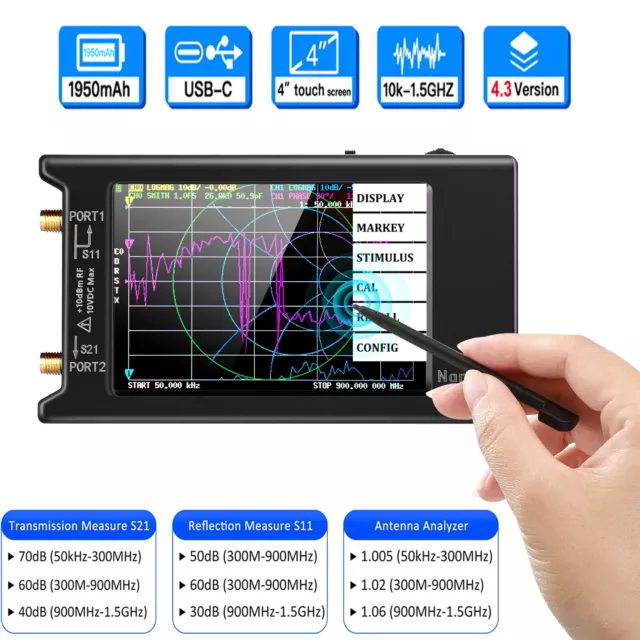 NanoVNA-H4 4" LCD Display 10k-1.5GHz Antenna Analyzer HF Vector Network Analyzer 2