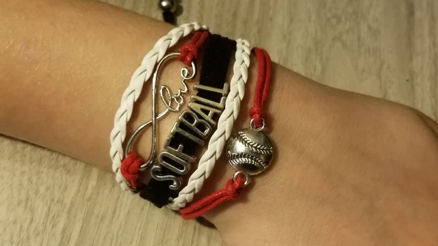 new red white black Softball Infinity Love Multi Strand Adjustable Bracelet