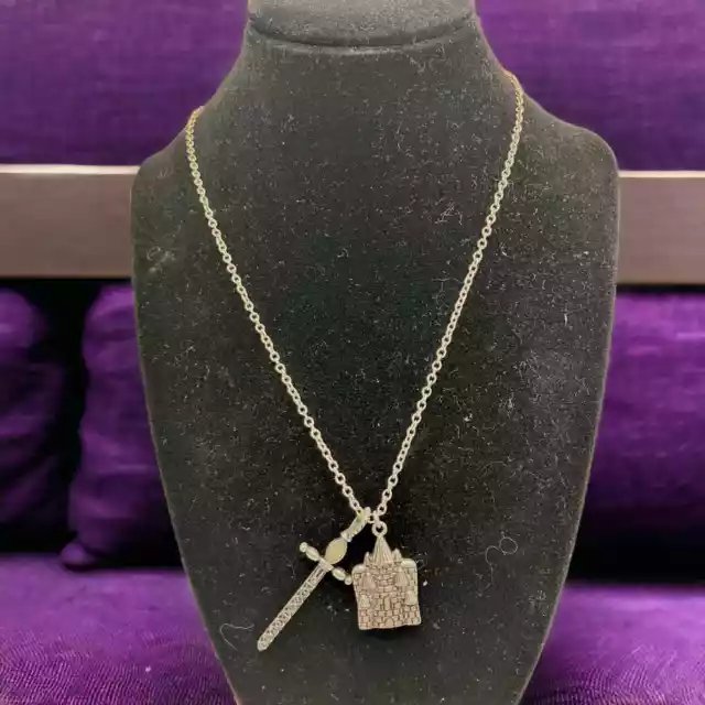 Castle and Sword long, silver-tone necklace!