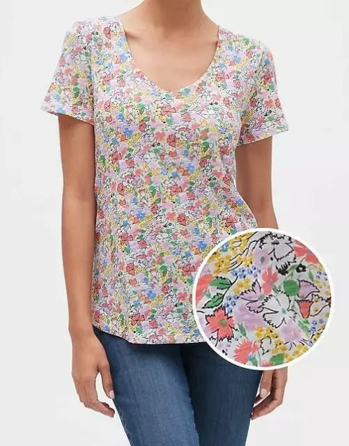 NEW NWT Womens GAP 100% Cotton V-Neck Easy Tee T-Shirt Bright Floral Print *3G