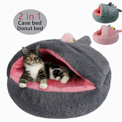 2 in 1 Pet Dog Bed Cat Cave Half Enclosed Puppy Kennel Plush Cuddler Washable