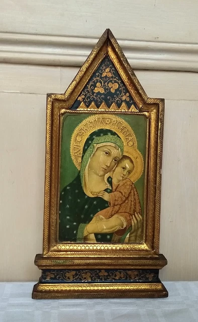 TABLEAU BRODERIE DIAMANT Perle Icône Vierge Enfant Cadre Doré Bois