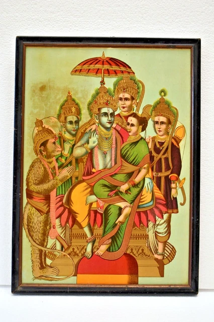 Lithographie Vintage Raja Ravi Varma Panchmukhi Maruti Hanuman - Impression Ancienne, Circa 1920