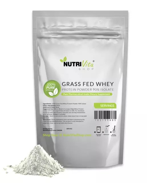 NVS 100% Pure Whey Protein Isolate 90% Grass Fed USDA Certified (Unflavored) USA