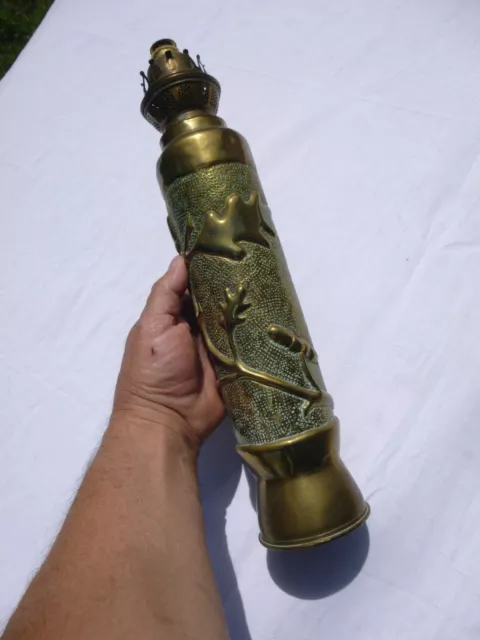 LAMPE A PÉTROLE DOUILLE 75mm OUVRAGÉE ARTISANAT DE TRANCHÉE TRAVAIL DE POILU WW1