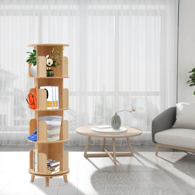 Bibliothèque rotative à 360 degrés, 5 Niveaux, sur Pied, étagère de Rangement pour Enfants et Adultes, étagère en Bois Massif, Organisateur, étagère de Rangement, Organisateur de l