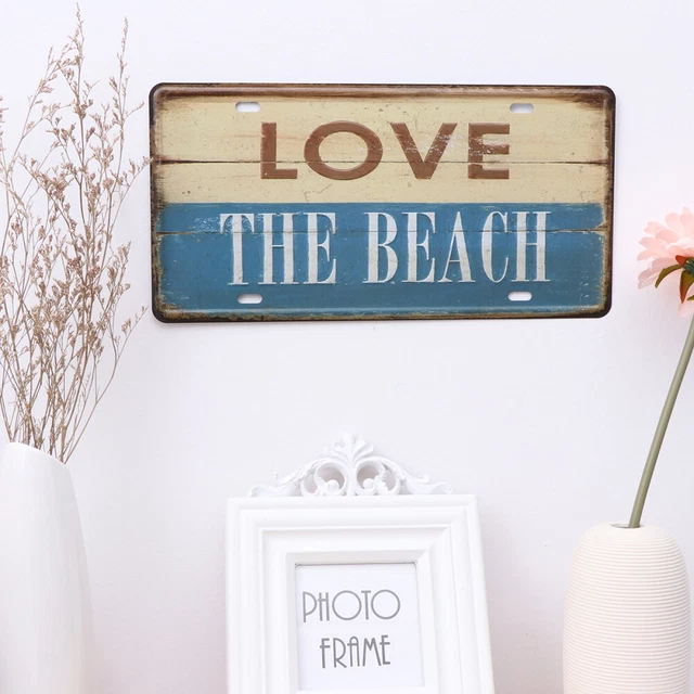 LOVE THE BEACH Nummernschild Metallschild Modern Wall Art Bar Decor