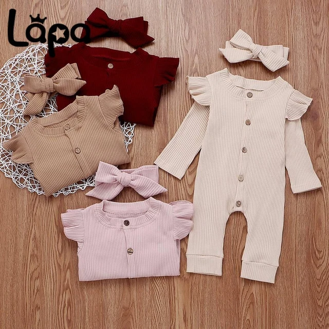 Newborn Baby Girl Romper Jumpsuit Clothes Set Knitted Bodysuit Headband Outfits