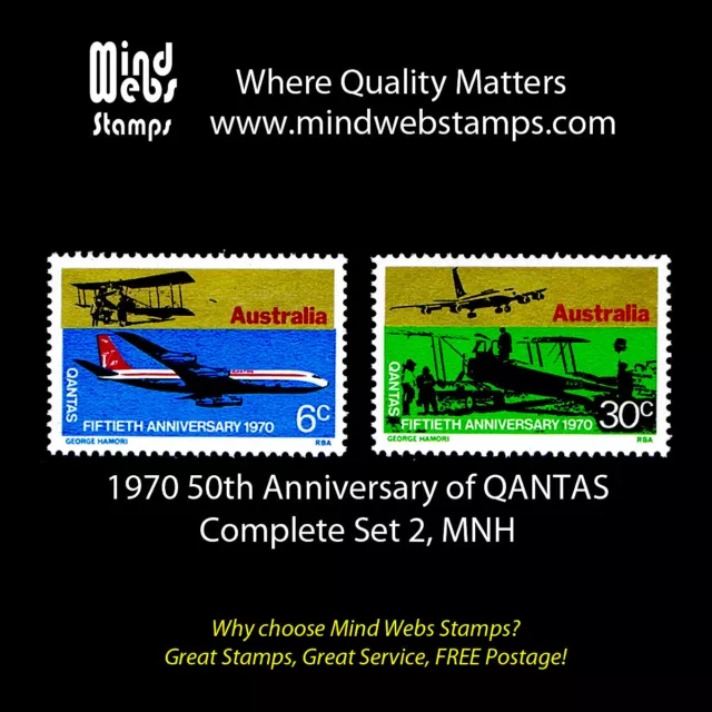 Australian Decimal Stamps 1970 Anniversary of Qantas, Complete Set 2, MNH