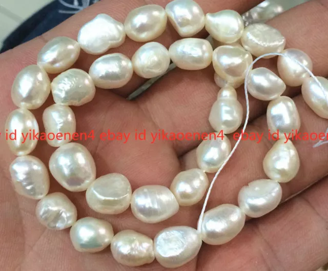 Natural Baroque White Freshwater Real Pearl 8-9mm Loose Beads 14" Strand