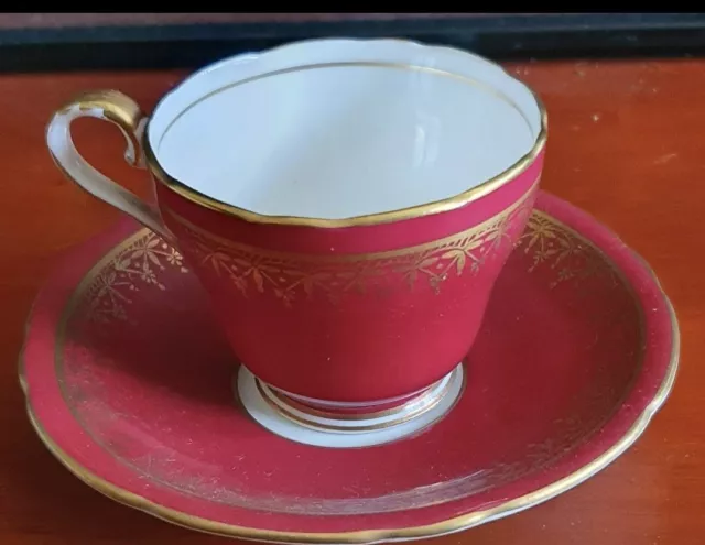 Vintage Aynsley Red And Gold Tea Cup And Saucer