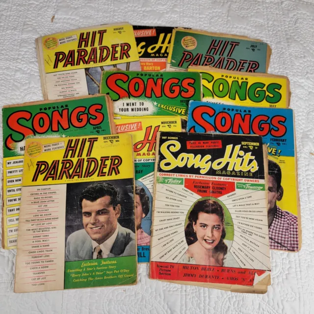 Vintage LOT 10 HIT PARADER & SONG HITS MAGAZINES 1950’s