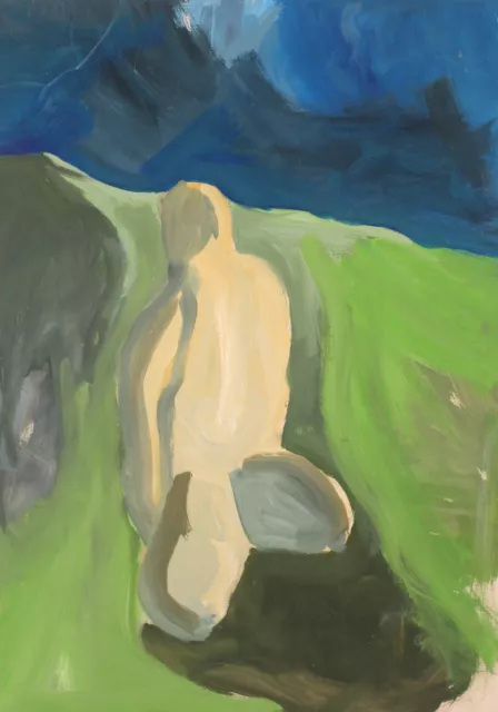 Modernist original gouache painting abstract landscape