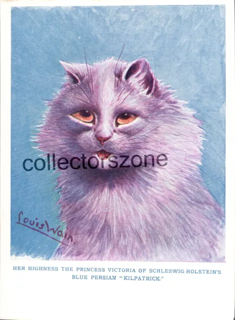 Louis Wain Book Print Cat Blue Persian Taken From 1910 book 7 x 5.5 inch
