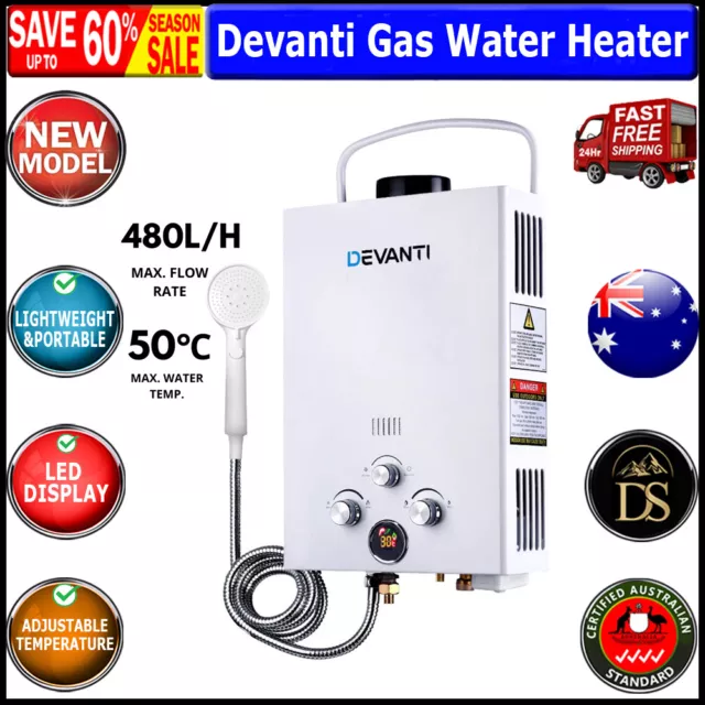 Devanti Portable Gas Water Heater 8LPM Outdoor Camping Hot Shower System Caravan