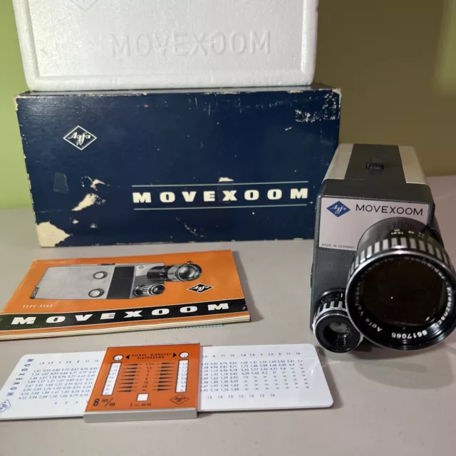 Cámara de cine alemana vintage Agfa MoveXoom 5155 8 mm con caja original + manual