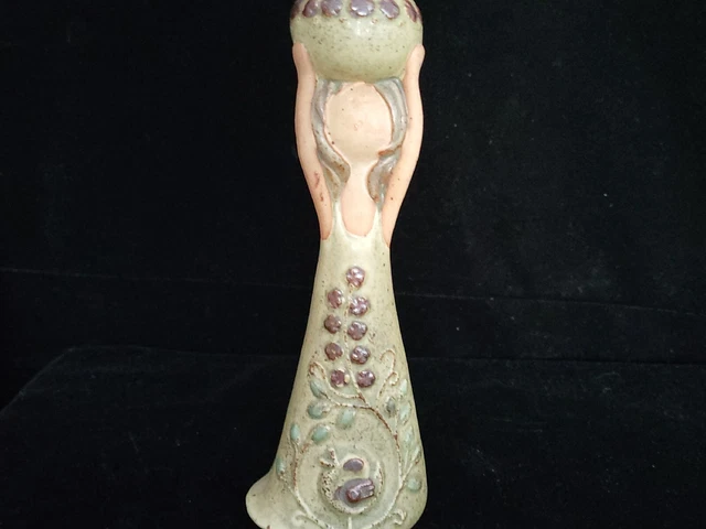 Vintage Glazed Red Clay Little girl figurine candle holder. approx. 7.5”