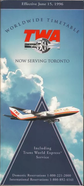 TWA Trans World Airlines system timetable 6/15/96 [308TW] Buy 4+ save 25%