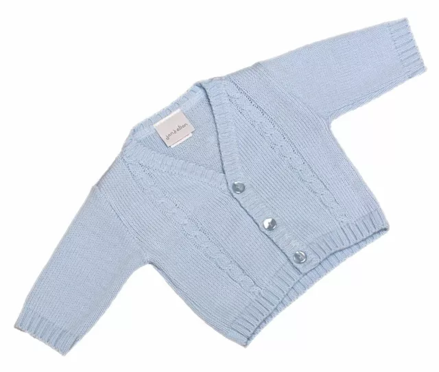 Baby Boy Smart V Neck Cardigan White Blue Spanish Cable Design Boys 0-18 Months