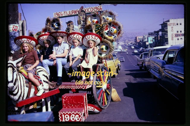 Tijuana, Mexico Wagon and Cars in 1966, Original Slide L8a