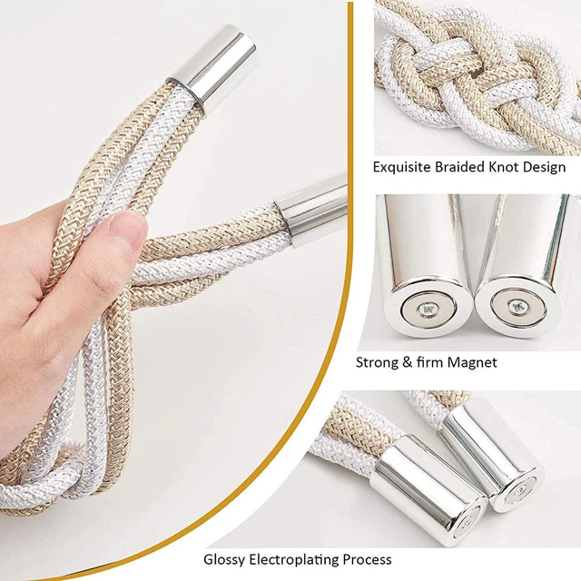 Beautiful Weave Rope Knot Curtain Holdbacks Tiebacks Beige and White pack of 1 4