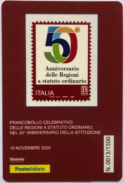 Italia 2020 Tessera Filatelica Francobollo Regioni A Statuto Ordinario