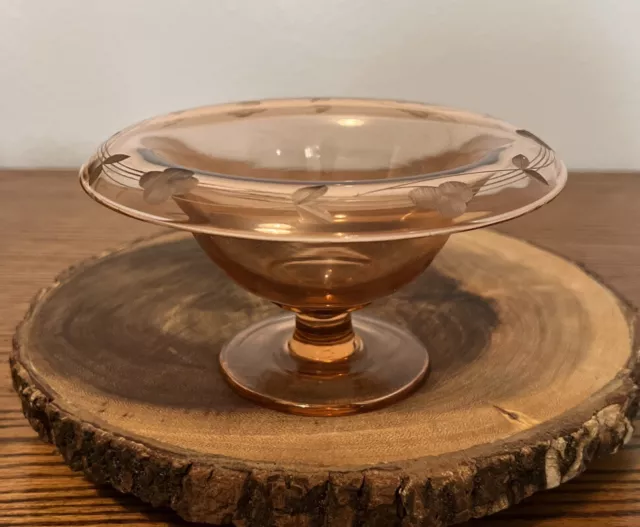 Vintage Pink Elegant Glass Etched Mayonnaise Bowl/Candy Dish. Footed   6”W