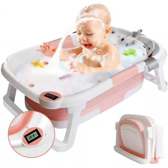 Baby Bath Tub Toddler Bathtub with Thermometer Portable Collapsible Baby Shower