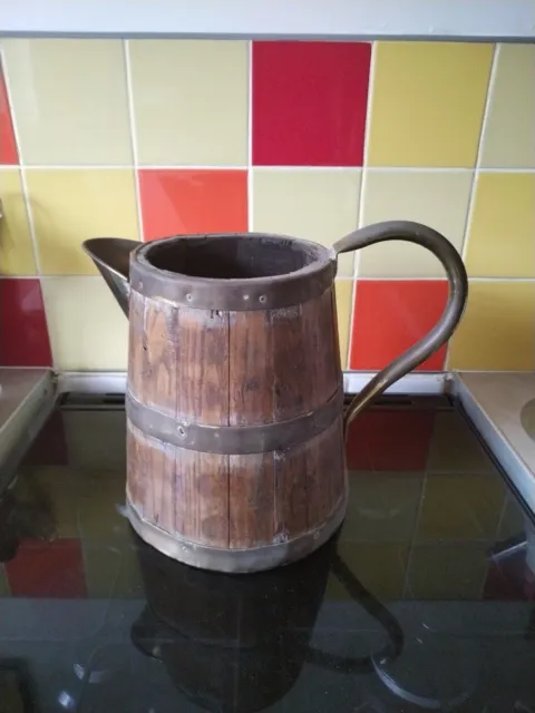 large wooden & brass coopered jug pitcher