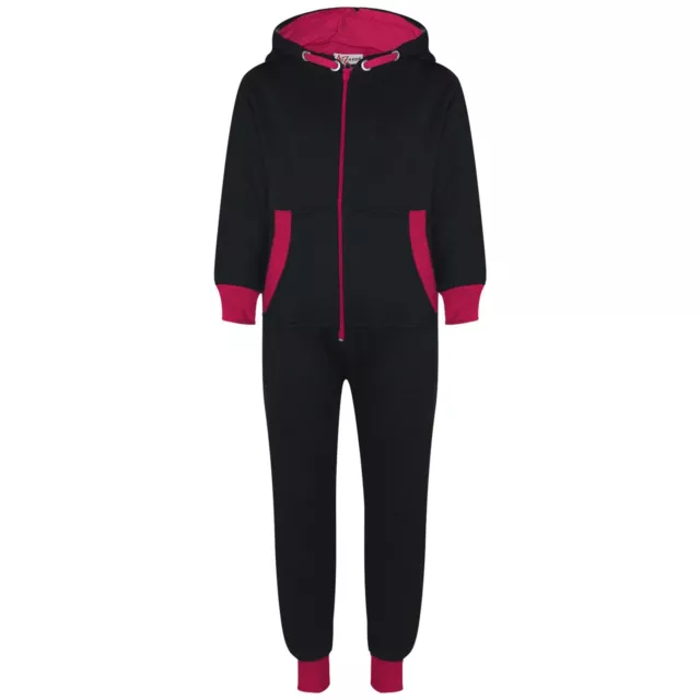 Kids Girls Fleece Contrast A2Z Onesie One Piece Pink All In One Jumpsuit 2-13 Yr