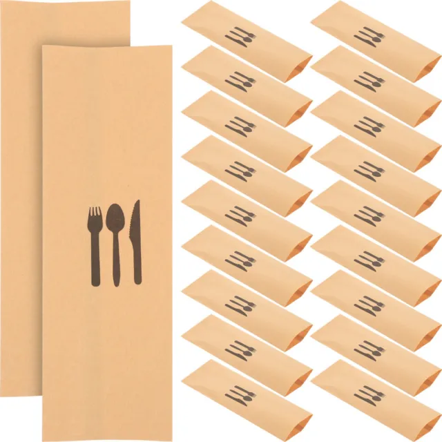 Juego de cubiertos de papel Kraft 100 piezas utensilios de banquete bolsas de platería