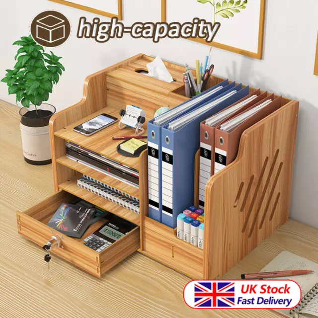 Wooden Office Desk File Cabinet Multi Layered Desktop Storage Box Organizer Rack