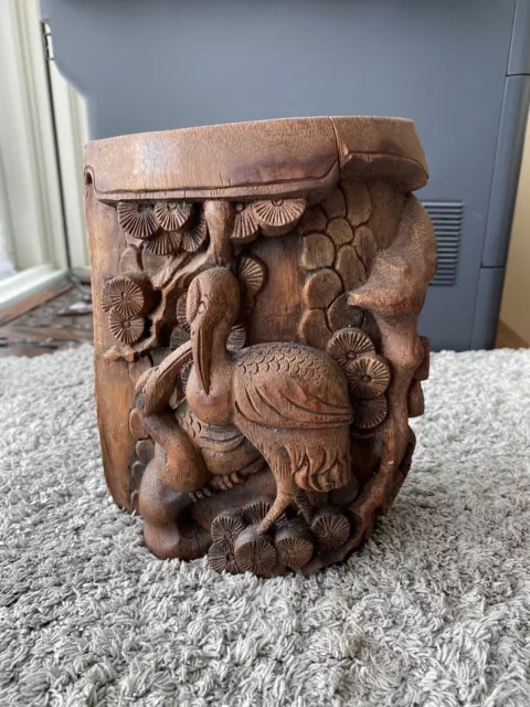 Antique Chinese Hand carved Bamboo Brush Pot/holder