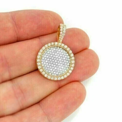 2.20Ct Round Cut Moissanite Unisex Cluster Circle Pendant 14k Yellow Gold Plated