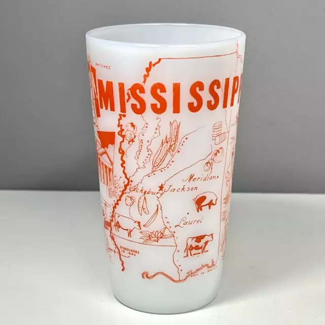 Vintage Federal Glass Mississippi State Map Souvenir  12 oz. Milk Glass Tumbler