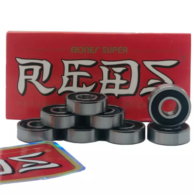 Bones Reds Bearings Super Reds Skateboard /Inline/ Roller Derby Bearings, 8 Pack