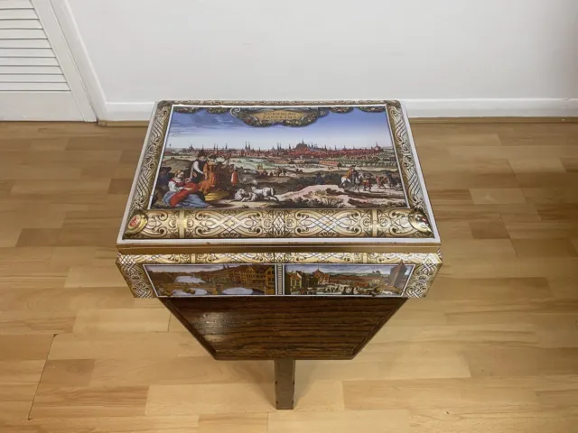 Caja de lata grande alemana vintage con hermoso diseño longitud 41,5 cm de almacenamiento