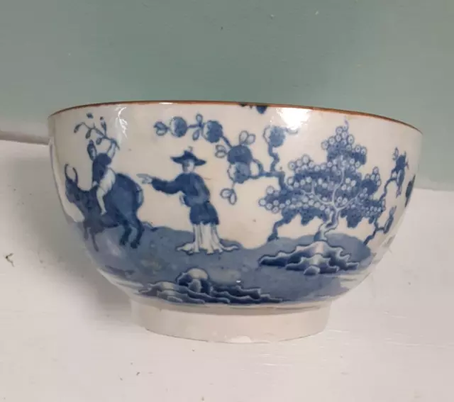 Antique 18th century English blue and white transferware bowl c1760 chinoiserie