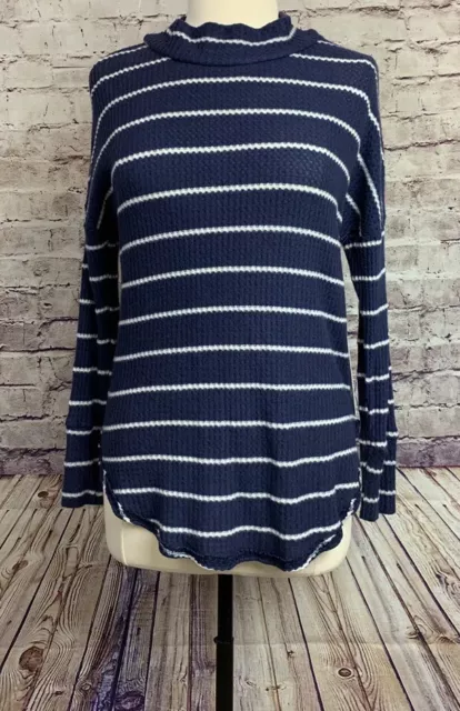 Caslon Top Womens Medium Petite Navy White Stripe Mock Neck Long Sleeve Knit