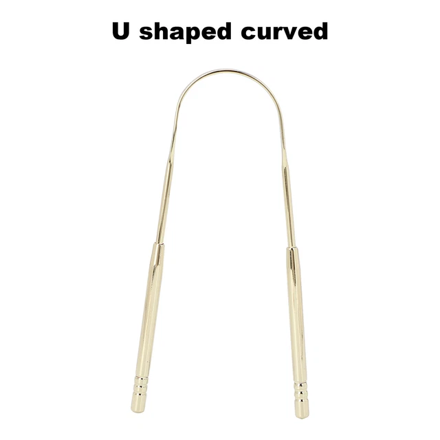 (Gold)2pcs Tongue Scraper Stainless Steel U Shape Tongue Cleaner For Oral Care