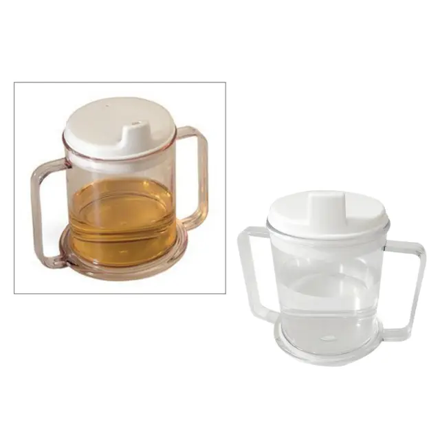 Wide Base Two Handled Mug with Lid, 10oz Sippy Cup Mug,   Drinking Aid