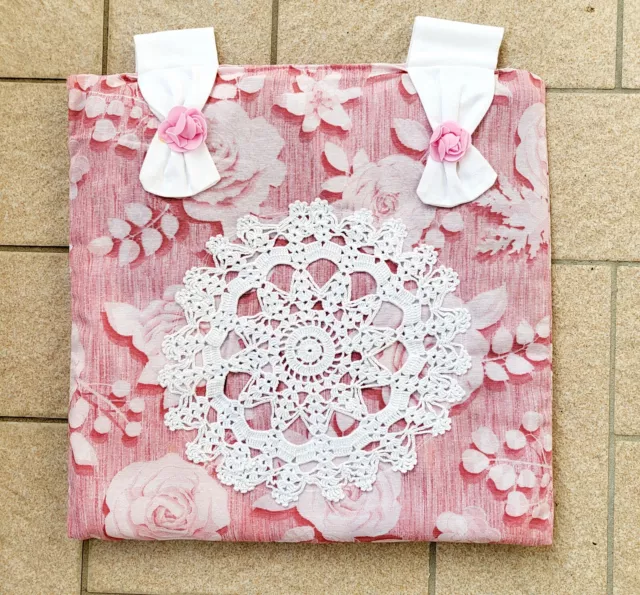 Copriforno Shabby Primavera rosa natale Bianco Cuori Realizzato A Mano Fiocco