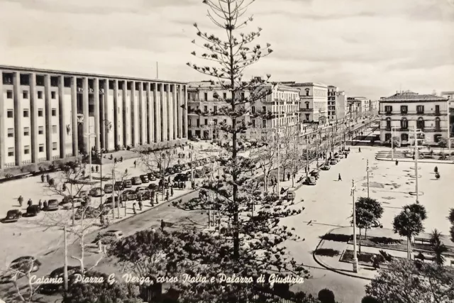 Cartolina - Catania - Piazza G. Verga - Corso Italia e Palazzo di Giustizia 1956