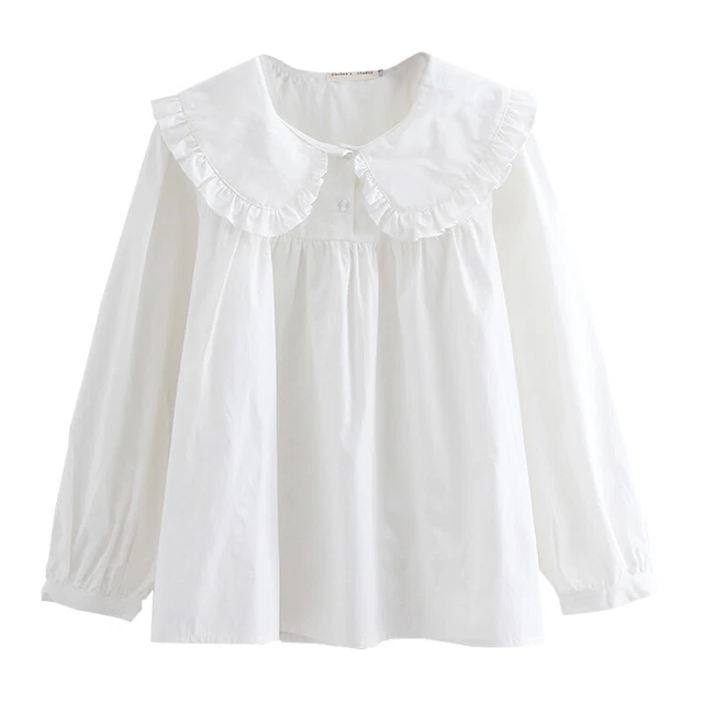 Camicia a Quadri Bambina Cotone Camicetta Top Colletto Increspato Manica Lunga