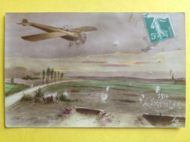 CPA Patriotic SOLDIERS WAR PLANE Airplane 1914 OUR AIR HEROES Gun Gun Gun