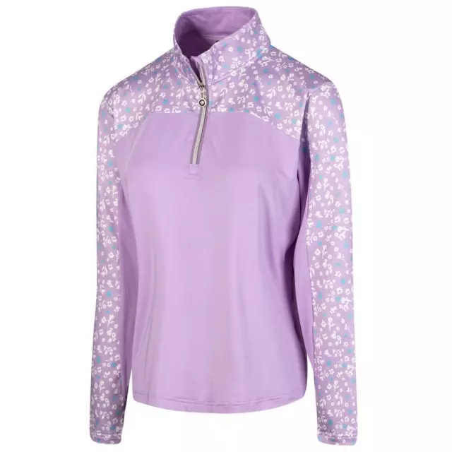 Island Green Damen Kontrast Blumenmuster Reißverschluss Stretch schnell trocknend Golf Top Schicht