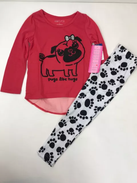 Komar Kids Little Girl's 4 Long Sleeve 2 Piece Pajama Set Pugs LIke Hugs New