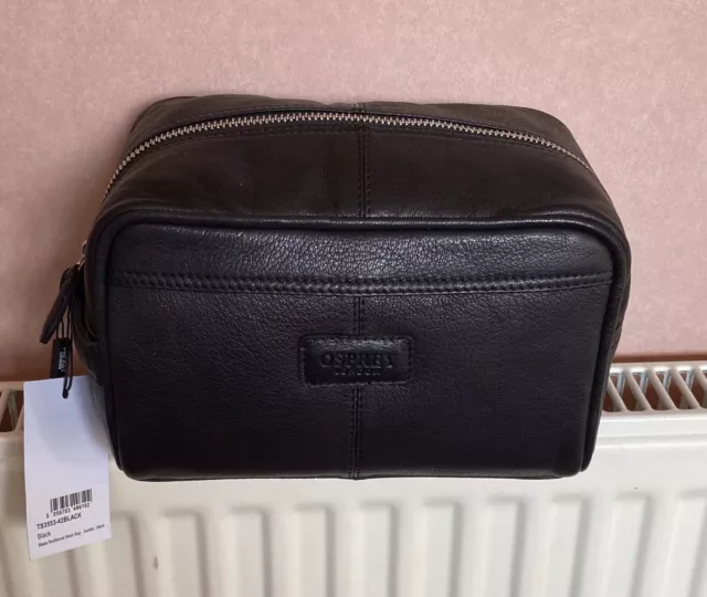 Osprey Black Leather Wash Bag New RRP £97